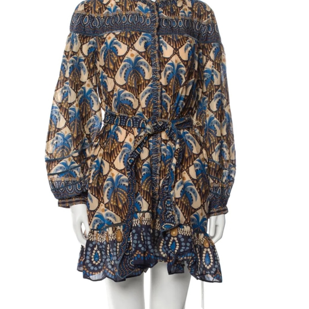 Elegant Blue and Brown Patterned Dress